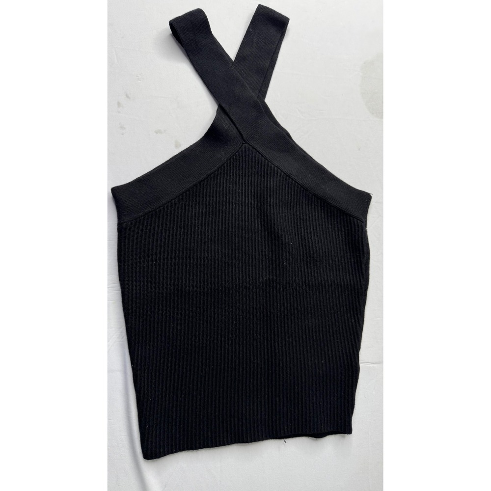 House of Harlow 1960 Black Ribbed Knit Cross Front Halter Tank Top Size Small